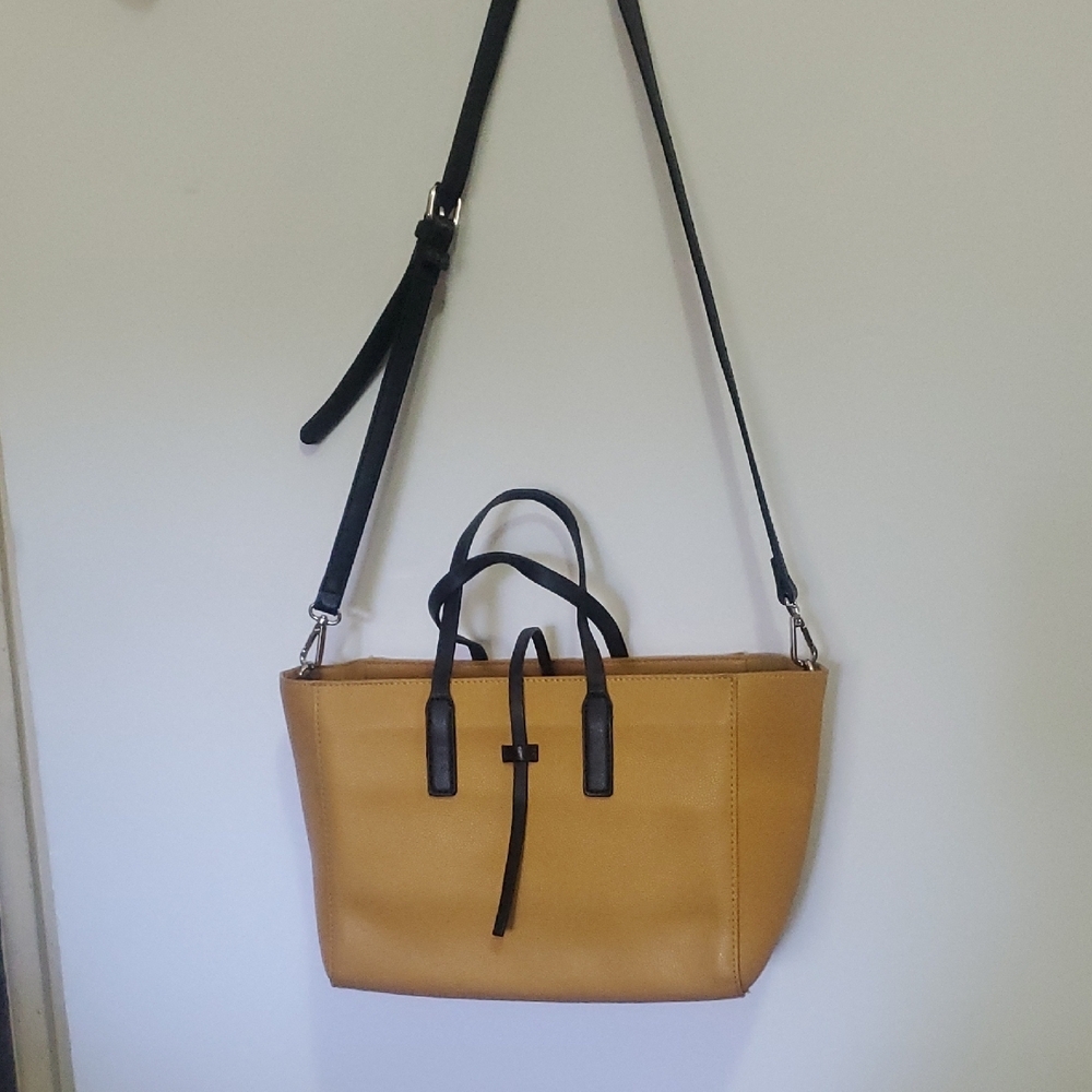 Zara Leather Tote bag in Mustard Yellow with Brown Trim